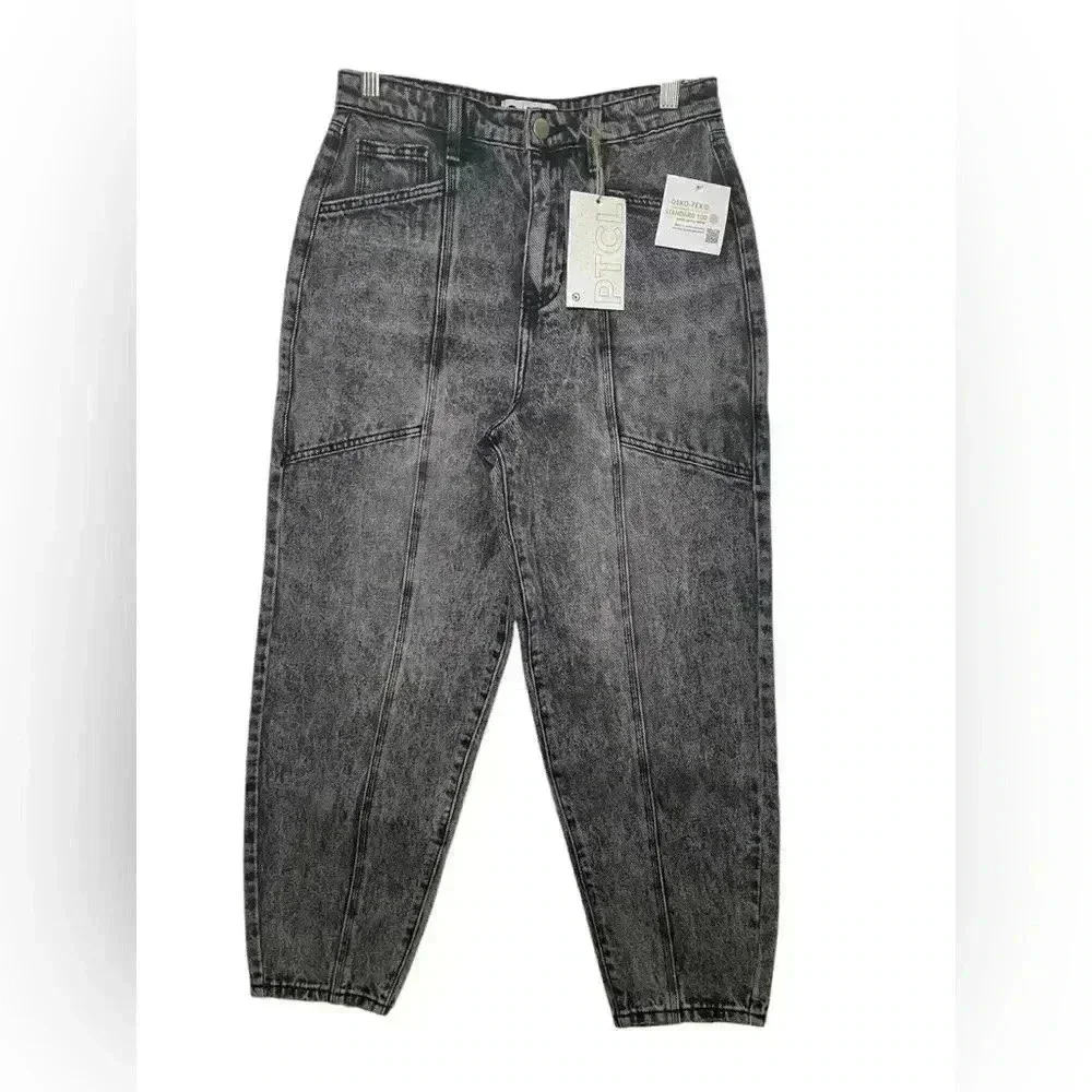 PTCL Brook Slim Balloon Leg Jeans Black Acid Wash NWT Size 27